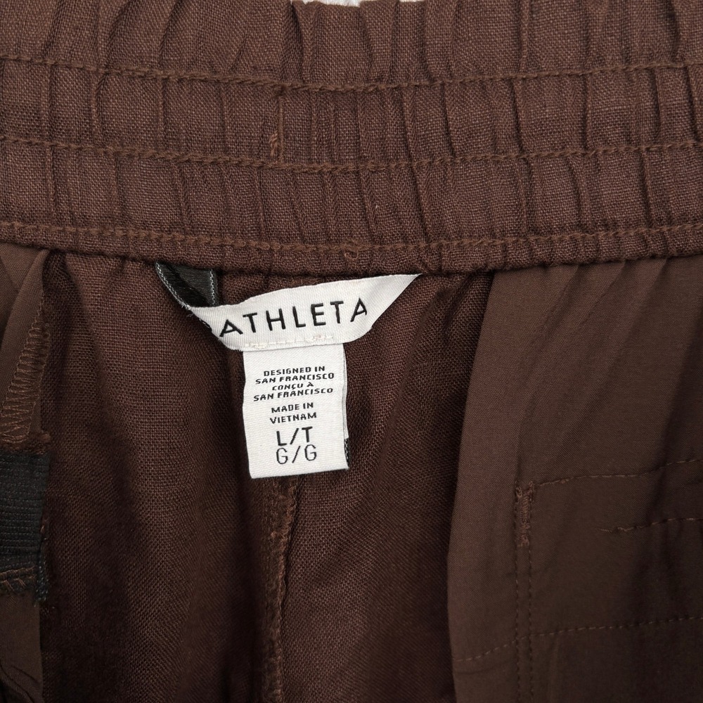NEW Athleta Retreat Linen Wide Leg Pant Size L Tall Woodland Brown High Rise - Picture 8 of 11